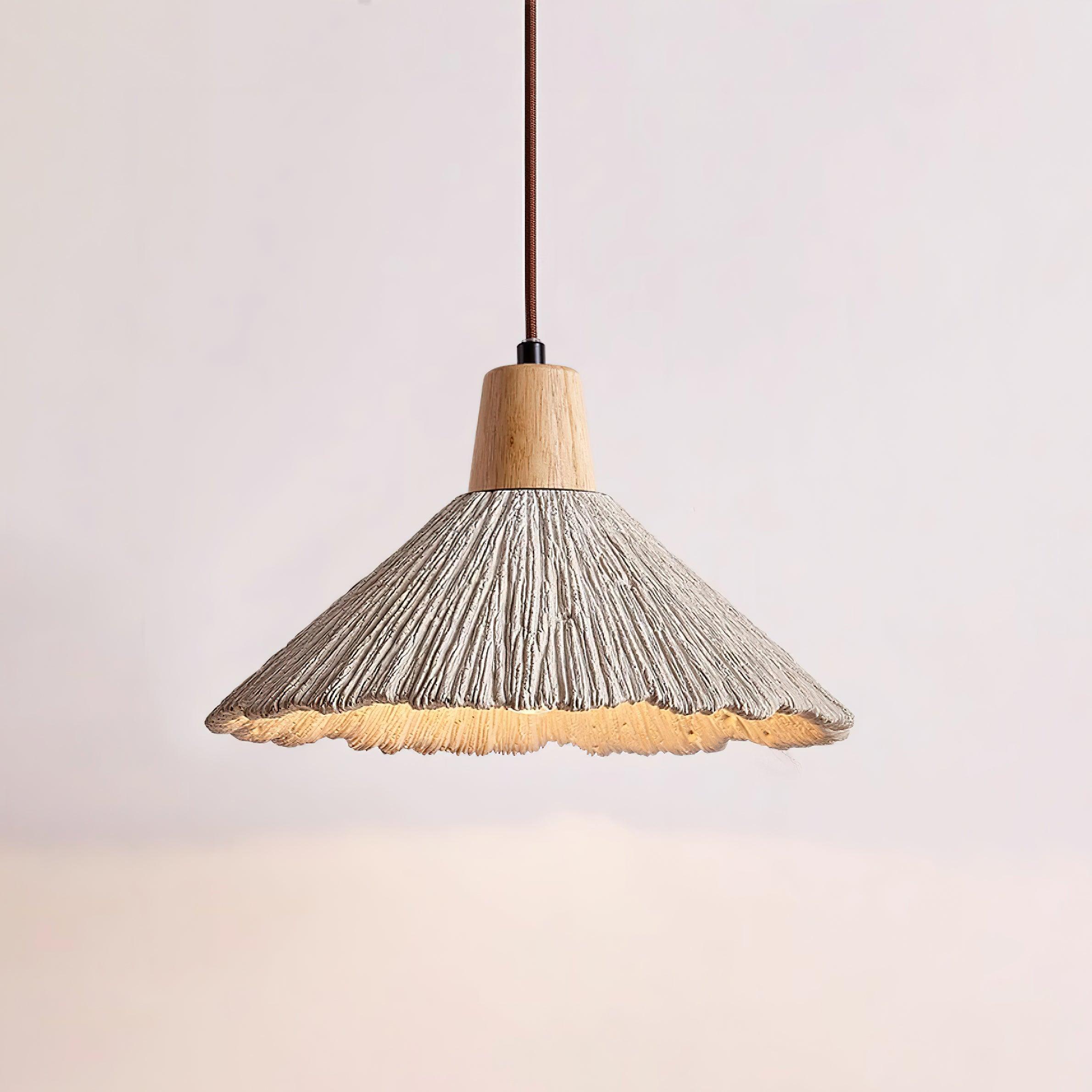 Soft Grey Finish Cement and Wood Pendant Lamp