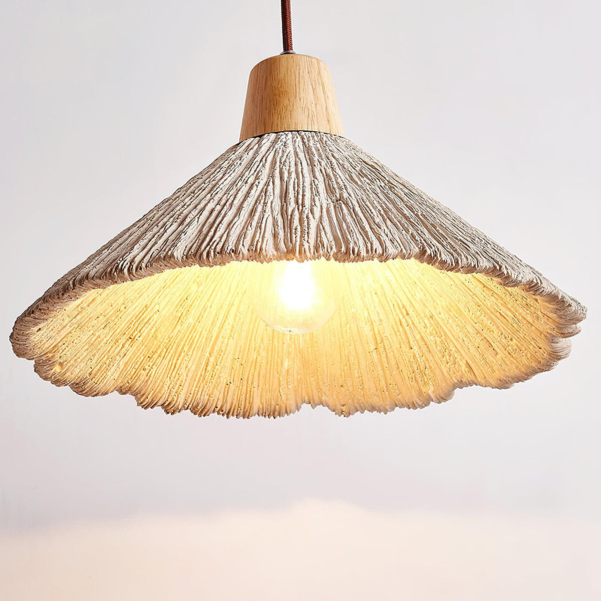 Soft Grey Finish Cement and Wood Pendant Lamp