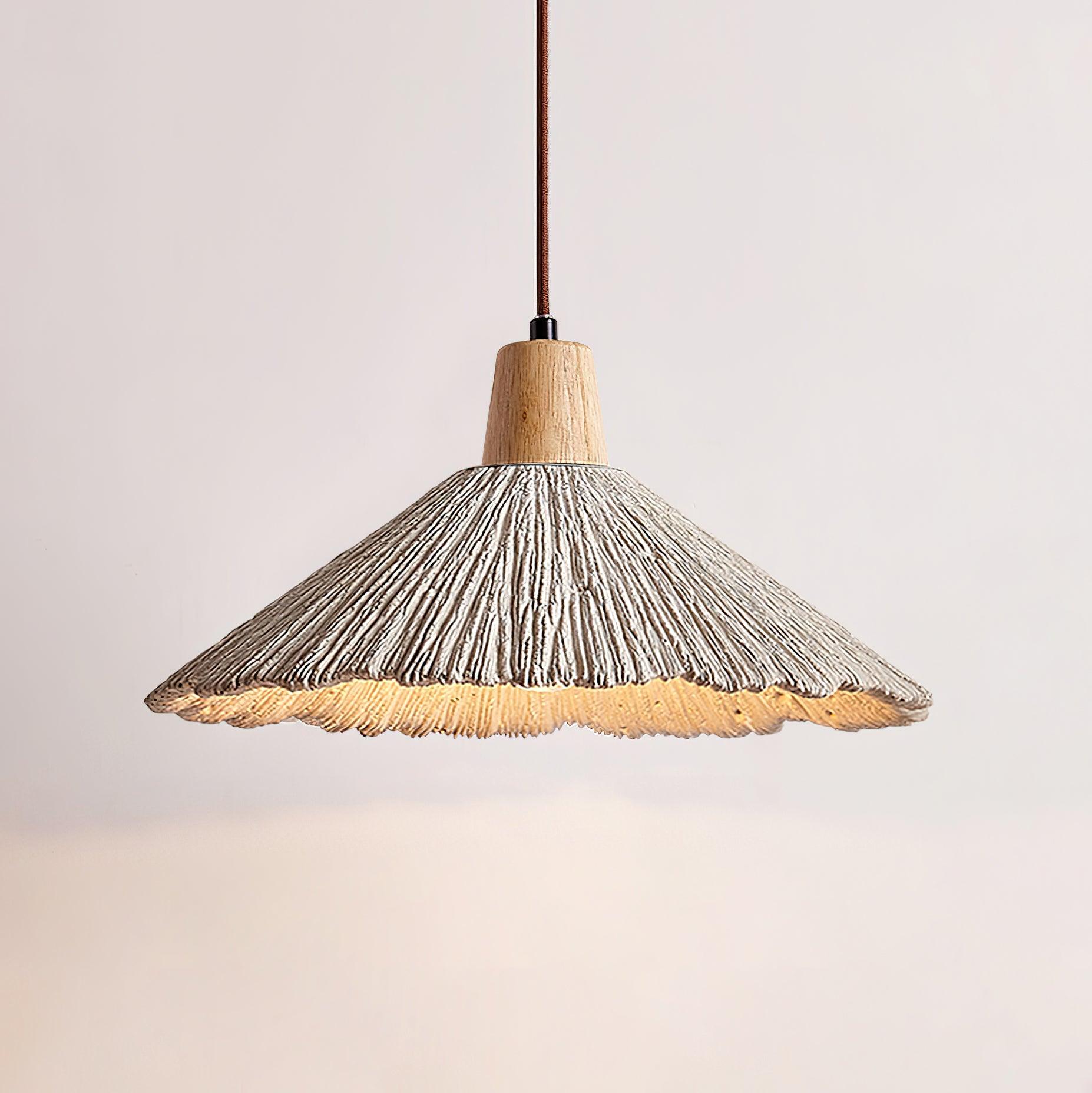 Soft Grey Finish Cement and Wood Pendant Lamp
