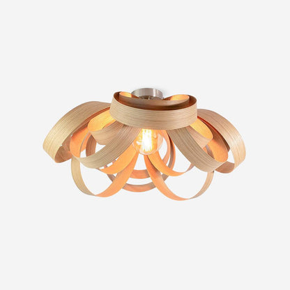 Metal Canopy Dimmable Walnut Wood Ribbon Ceiling Light