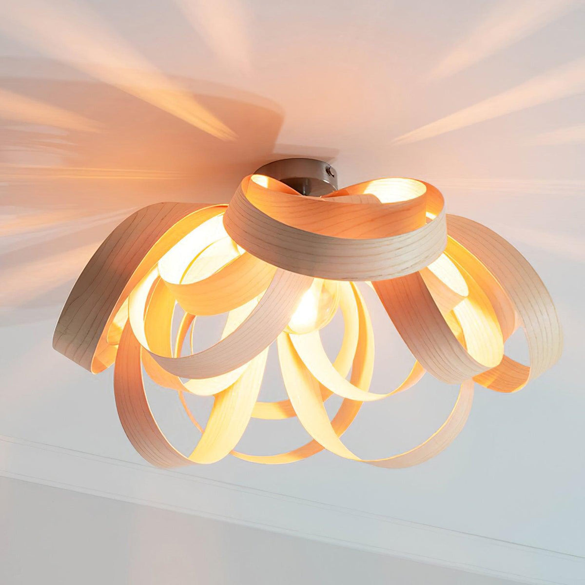 Metal Canopy Dimmable Walnut Wood Ribbon Ceiling Light