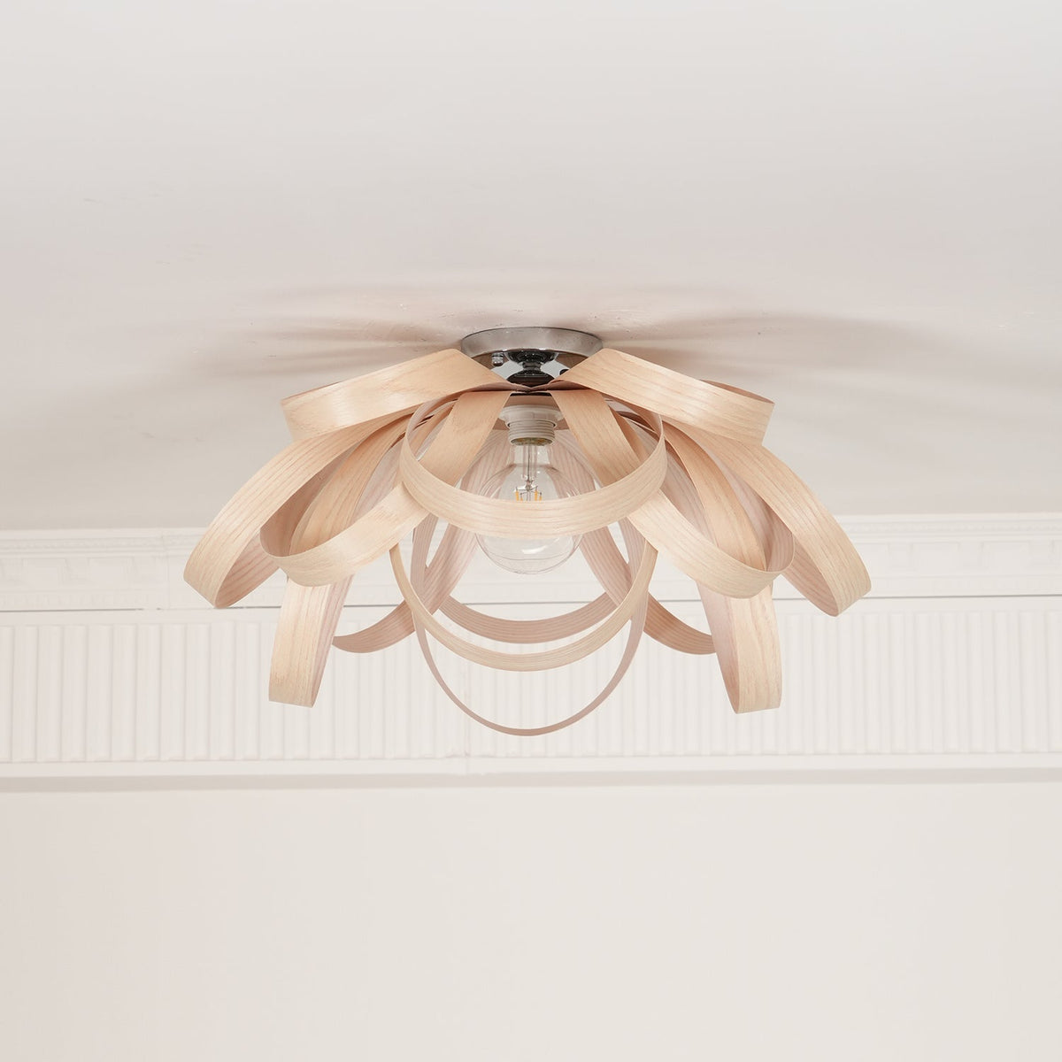 Metal Canopy Dimmable Walnut Wood Ribbon Ceiling Light