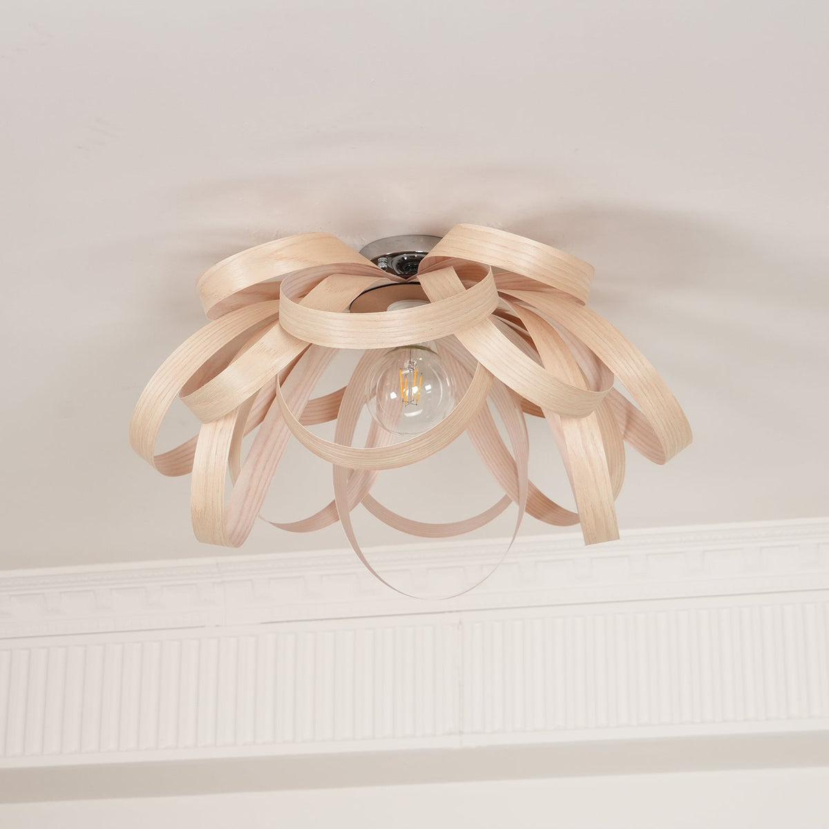 Metal Canopy Dimmable Walnut Wood Ribbon Ceiling Light
