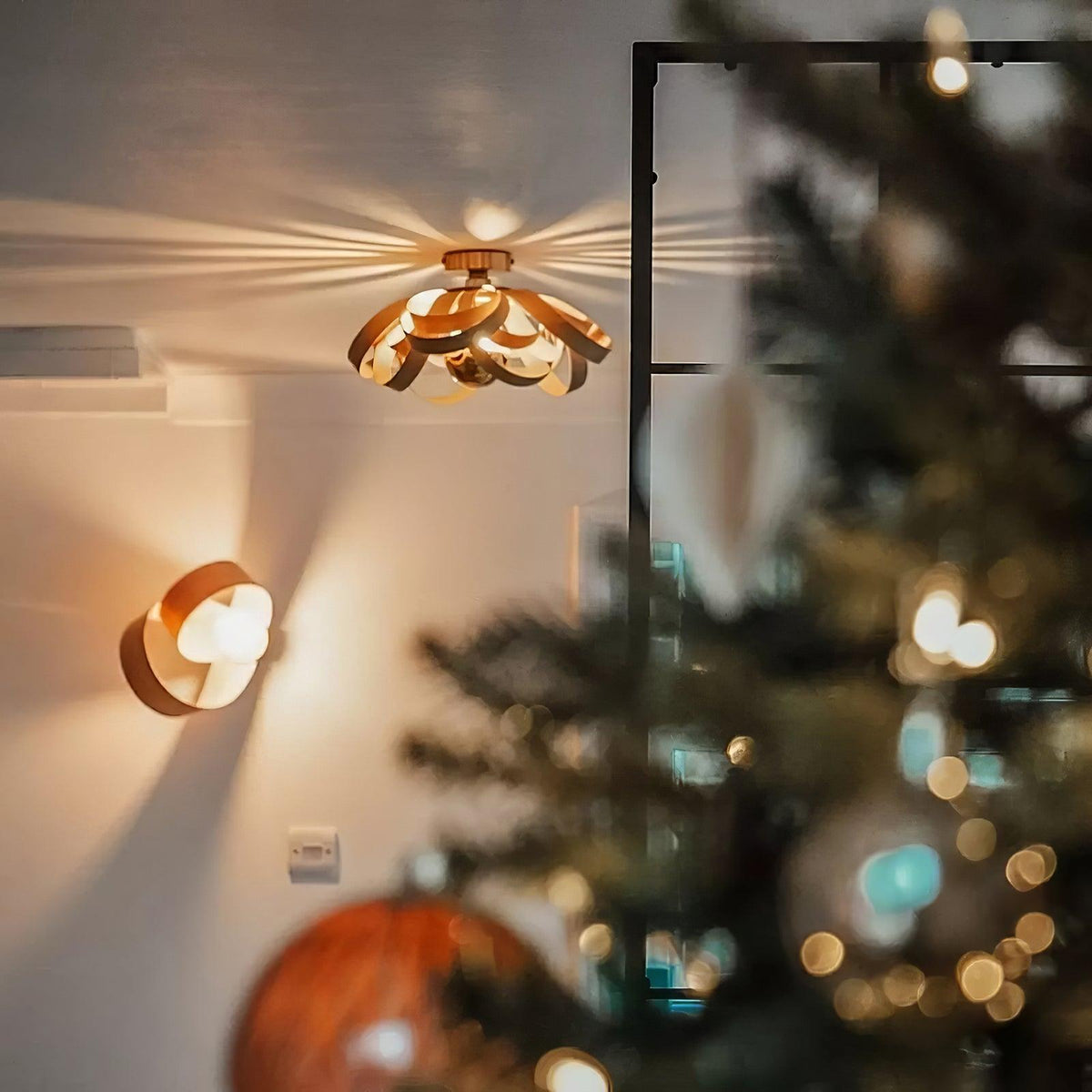 Metal Canopy Dimmable Walnut Wood Ribbon Ceiling Light