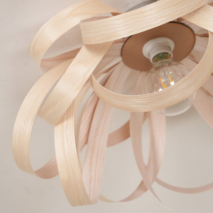 Metal Canopy Dimmable Walnut Wood Ribbon Ceiling Light