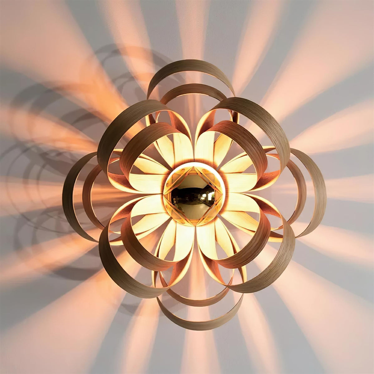 Metal Canopy Dimmable Walnut Wood Ribbon Ceiling Light