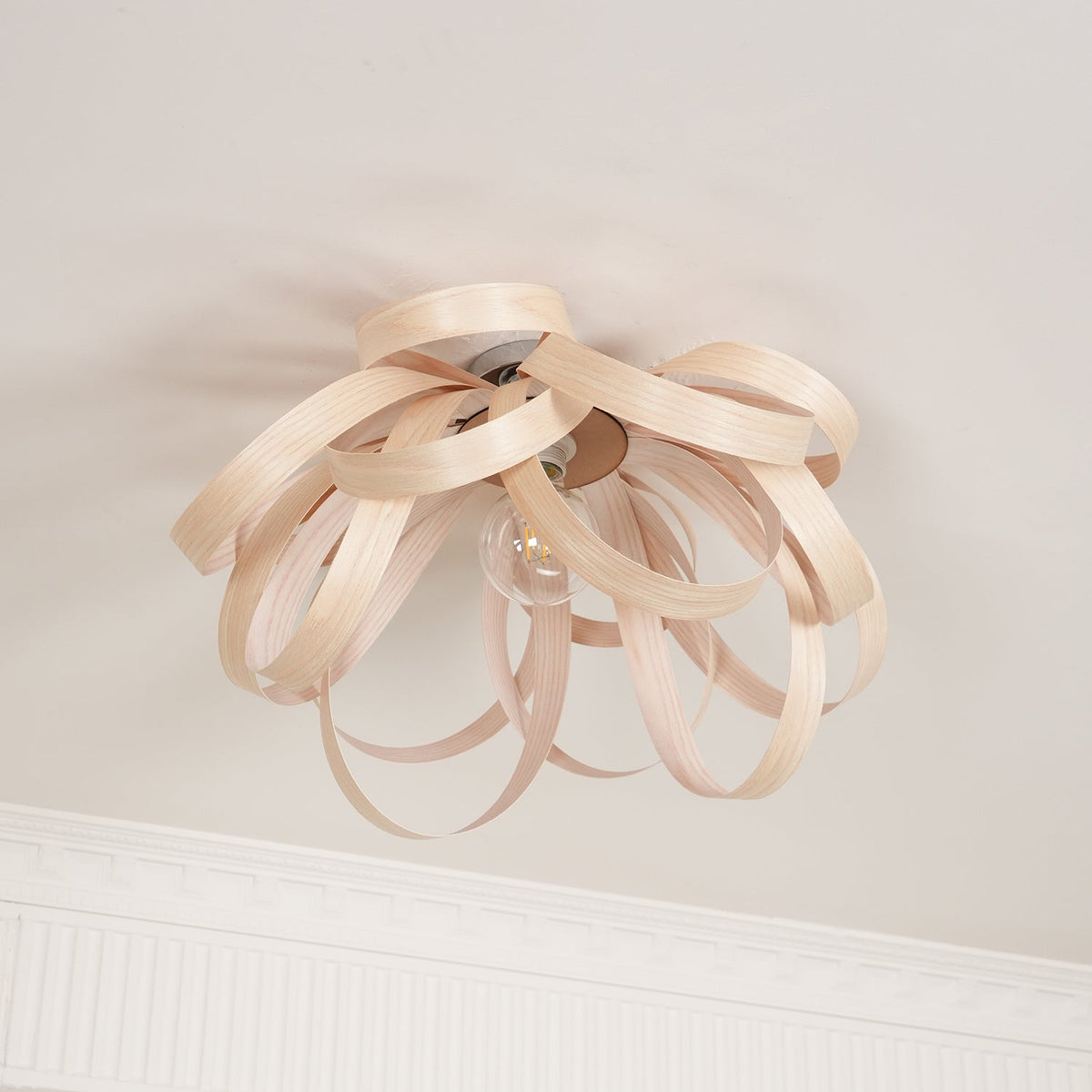 Metal Canopy Dimmable Walnut Wood Ribbon Ceiling Light