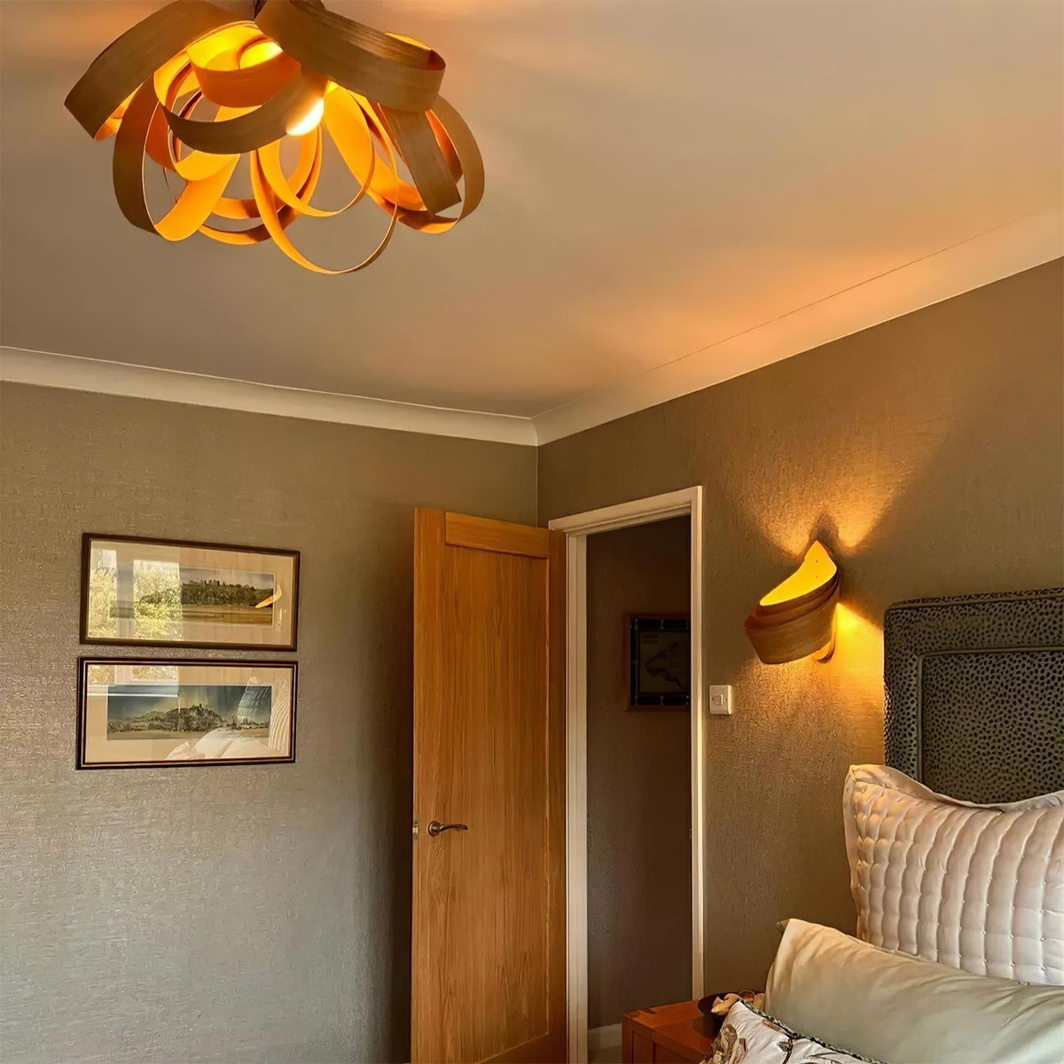 Metal Canopy Dimmable Walnut Wood Ribbon Ceiling Light