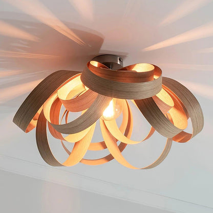 Metal Canopy Dimmable Walnut Wood Ribbon Ceiling Light