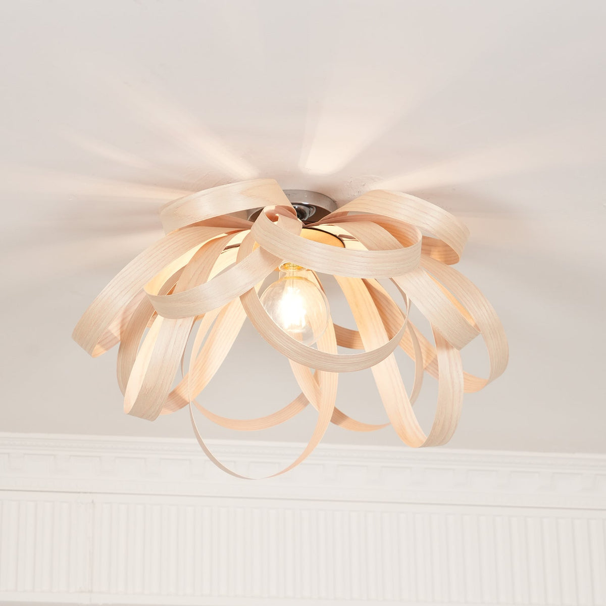 Metal Canopy Dimmable Walnut Wood Ribbon Ceiling Light