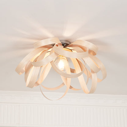 Metal Canopy Dimmable Walnut Wood Ribbon Ceiling Light