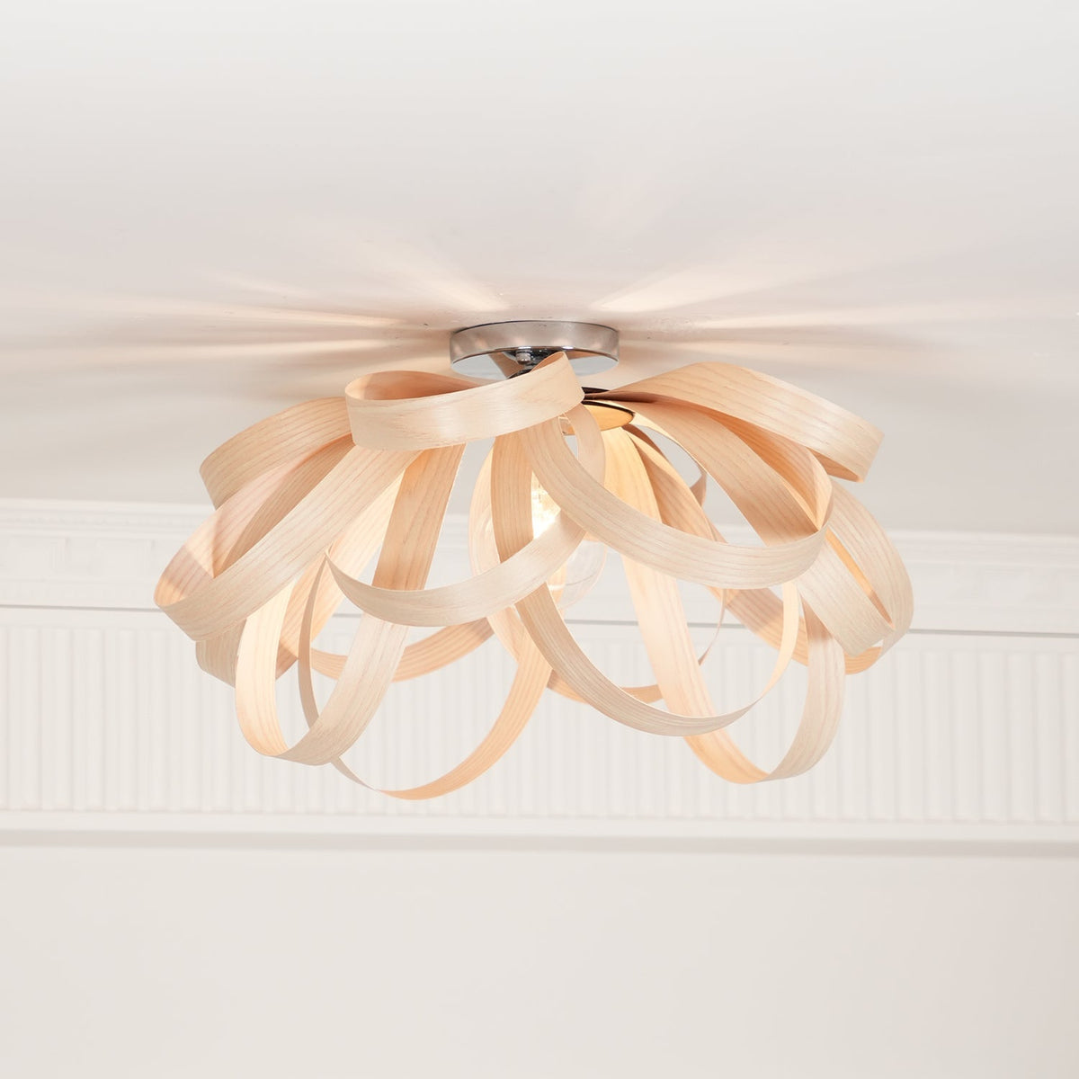 Metal Canopy Dimmable Walnut Wood Ribbon Ceiling Light