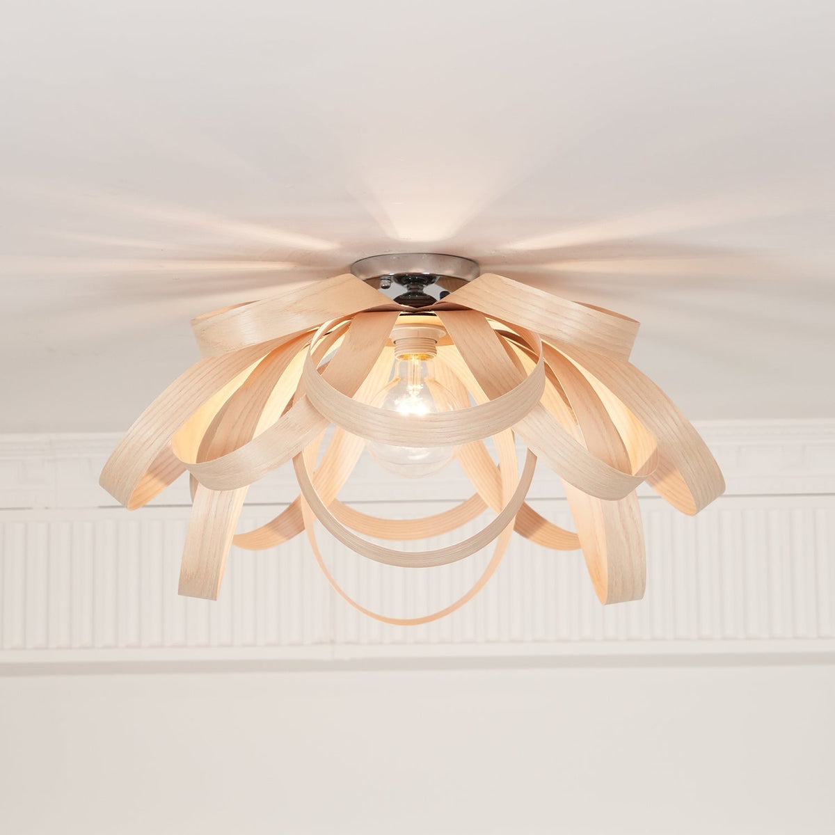 Metal Canopy Dimmable Walnut Wood Ribbon Ceiling Light