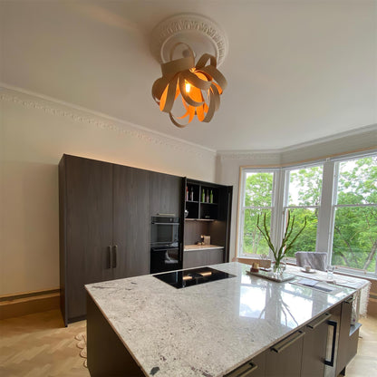 Metal Canopy Dimmable Walnut Wood Ribbon Ceiling Light