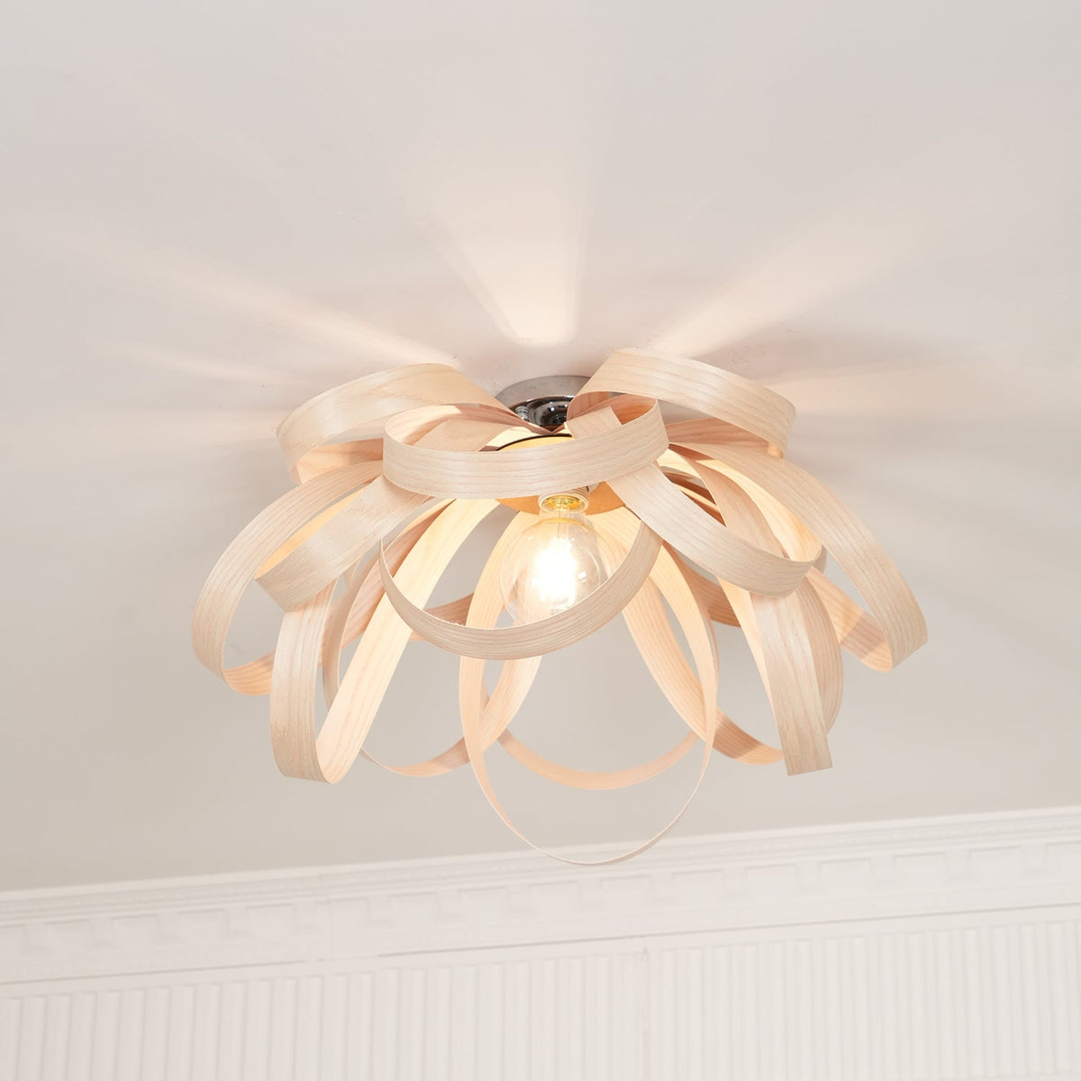 Metal Canopy Dimmable Walnut Wood Ribbon Ceiling Light