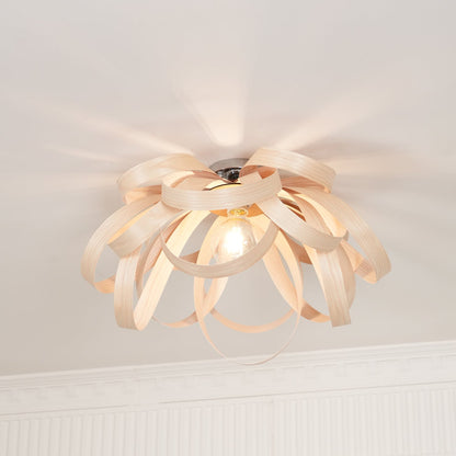 Metal Canopy Dimmable Walnut Wood Ribbon Ceiling Light