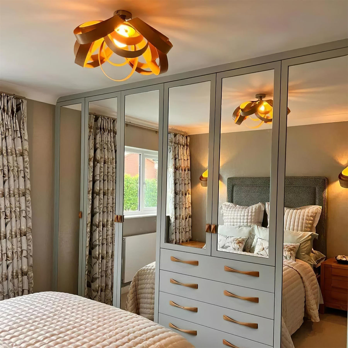 Metal Canopy Dimmable Walnut Wood Ribbon Ceiling Light