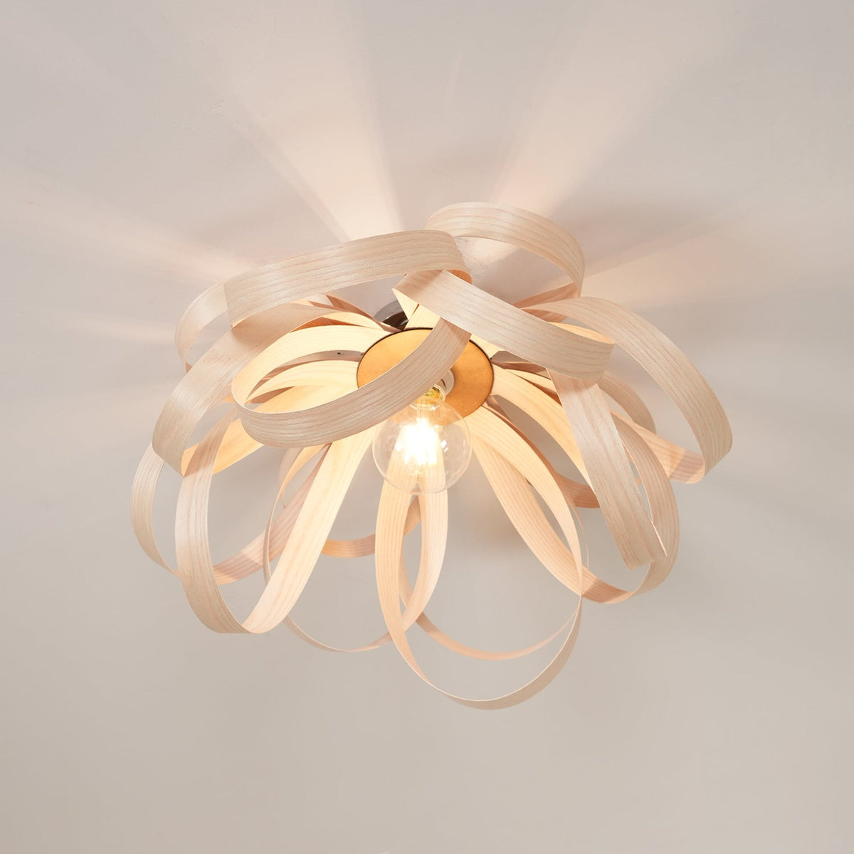 Metal Canopy Dimmable Walnut Wood Ribbon Ceiling Light