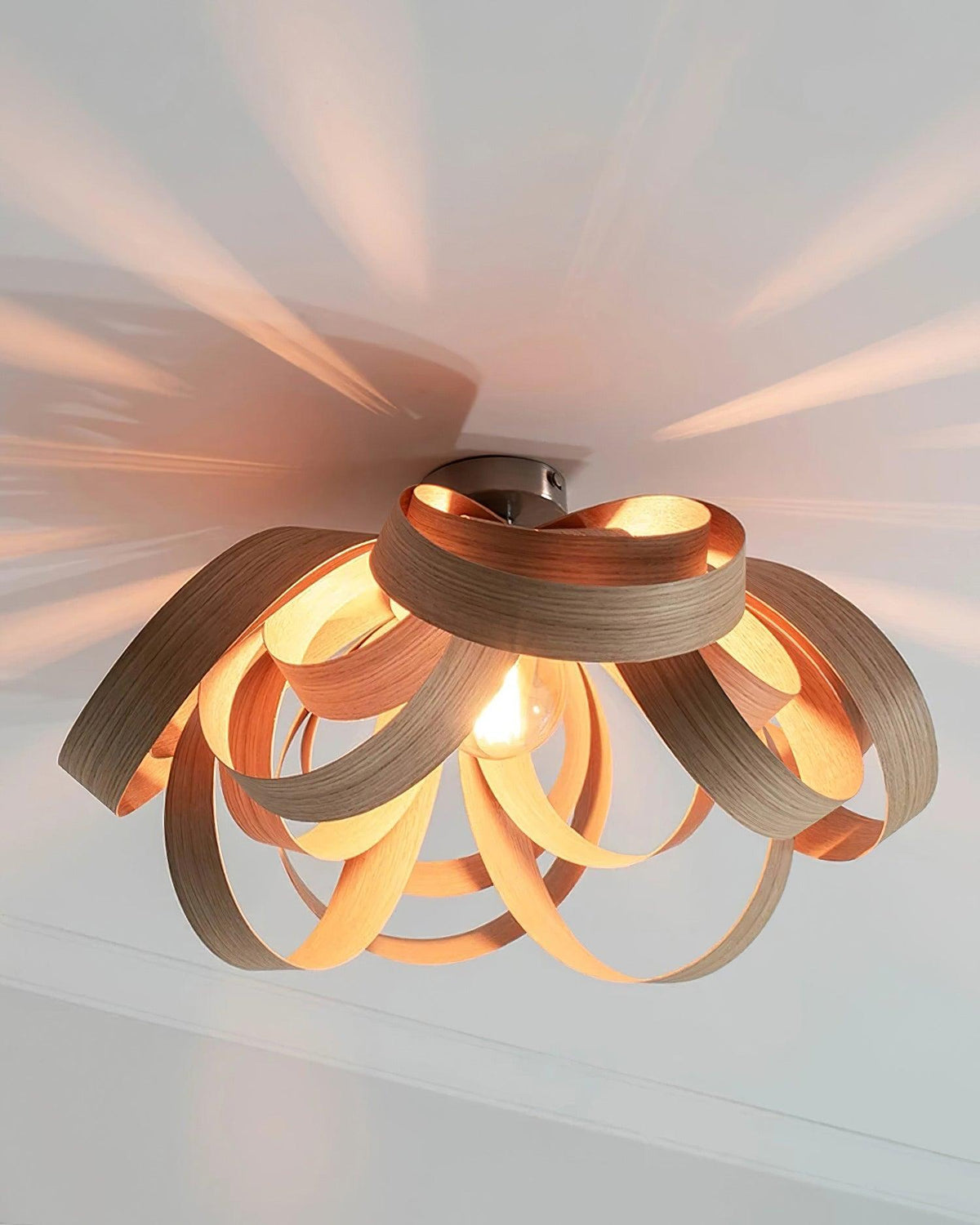 Metal Canopy Dimmable Walnut Wood Ribbon Ceiling Light