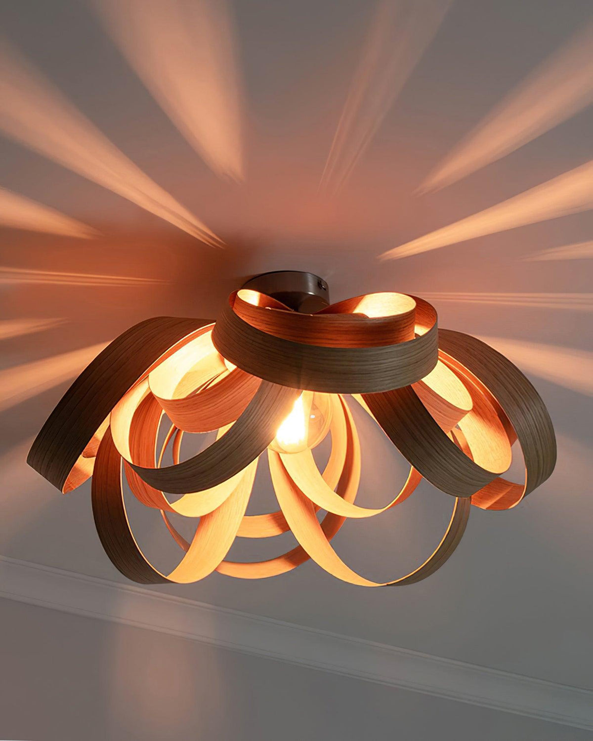 Metal Canopy Dimmable Walnut Wood Ribbon Ceiling Light