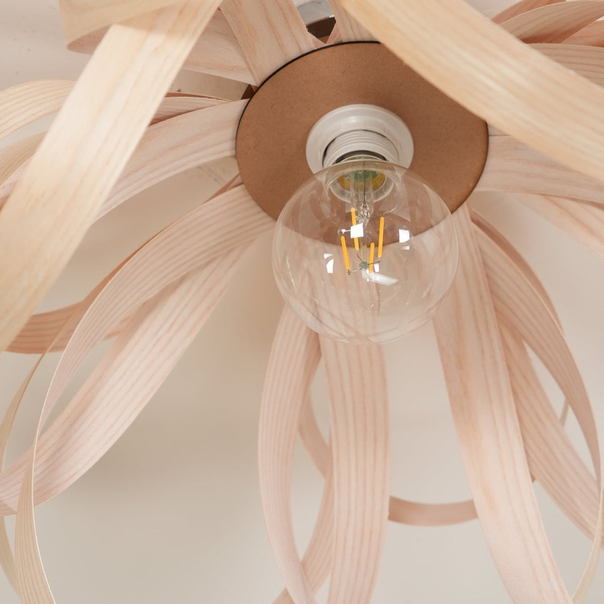 Metal Canopy Dimmable Walnut Wood Ribbon Ceiling Light