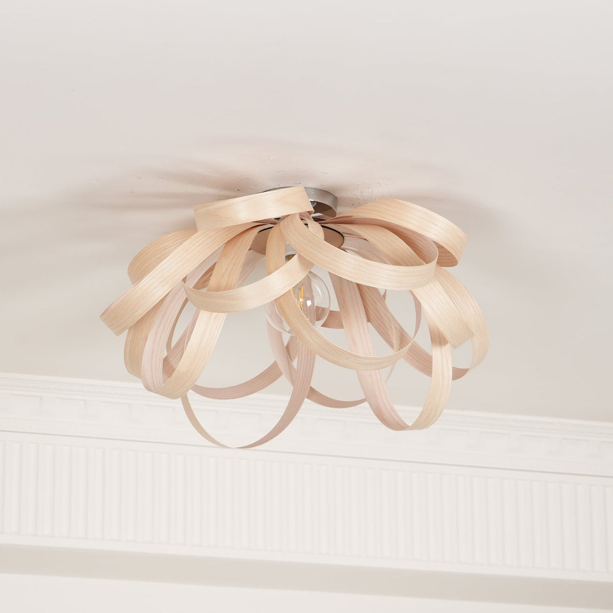 Metal Canopy Dimmable Walnut Wood Ribbon Ceiling Light