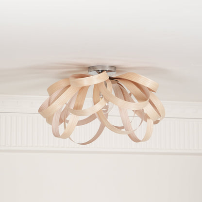 Metal Canopy Dimmable Walnut Wood Ribbon Ceiling Light