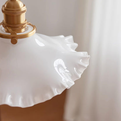 Glass Ruffle Shade Brass Pendant Lamp With Warm Glow