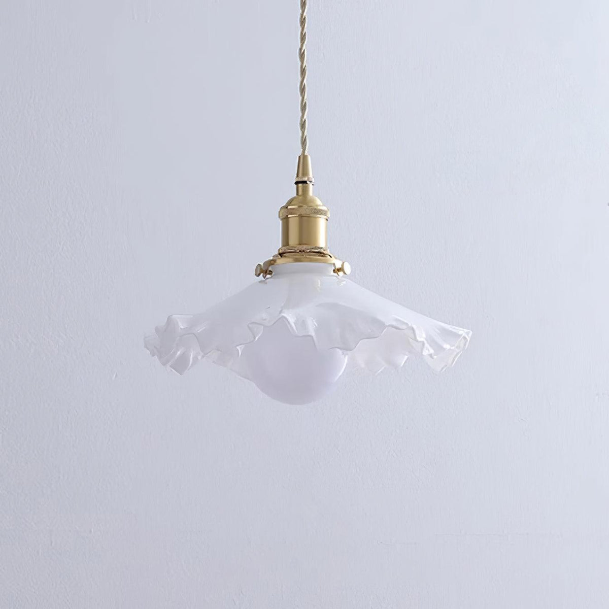 Glass Ruffle Shade Brass Pendant Lamp With Warm Glow
