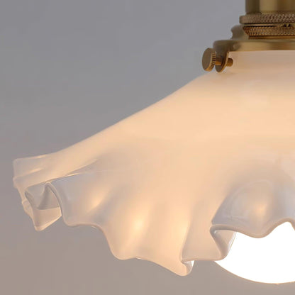 Glass Ruffle Shade Brass Pendant Lamp With Warm Glow