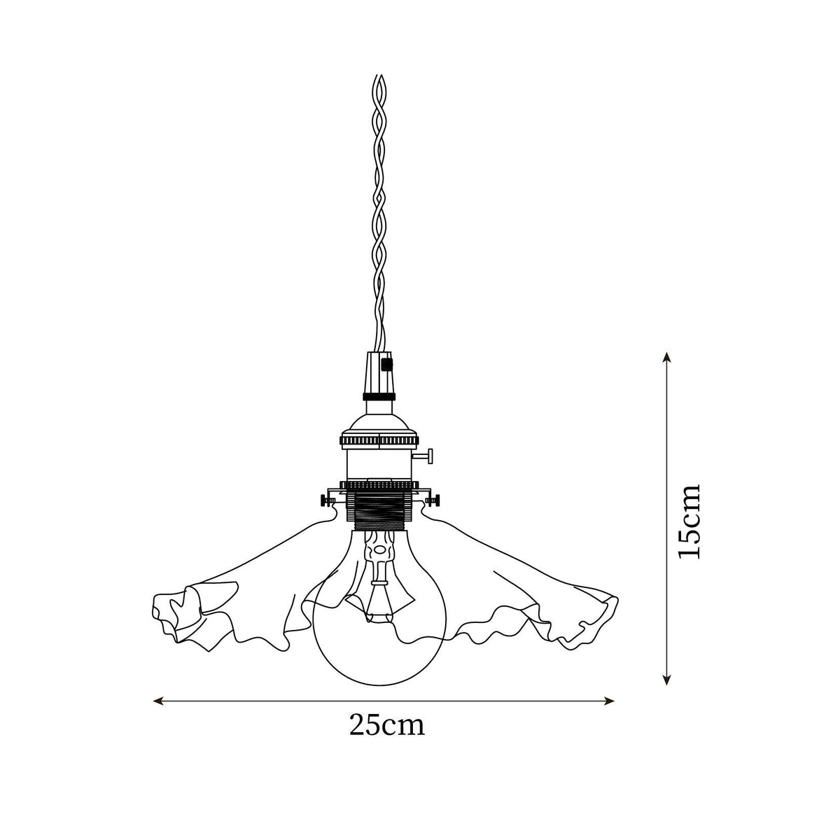Glass Ruffle Shade Brass Pendant Lamp With Warm Glow