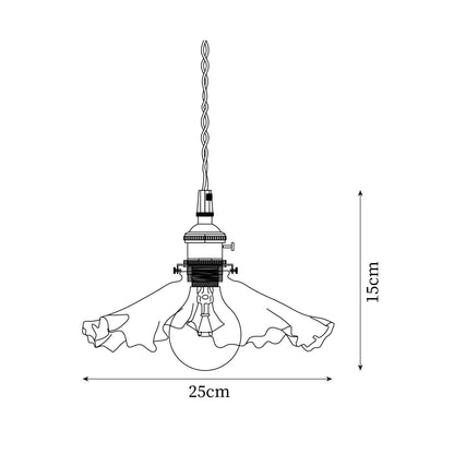 Glass Ruffle Shade Brass Pendant Lamp With Warm Glow
