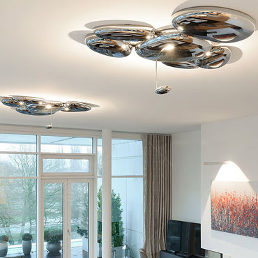 Smoke Grey Pebble Ceiling Light With Chrome Finish