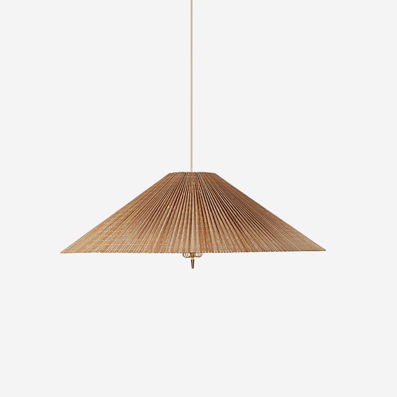 Pendant Lamp With Brass Accents And Natural Bamboo