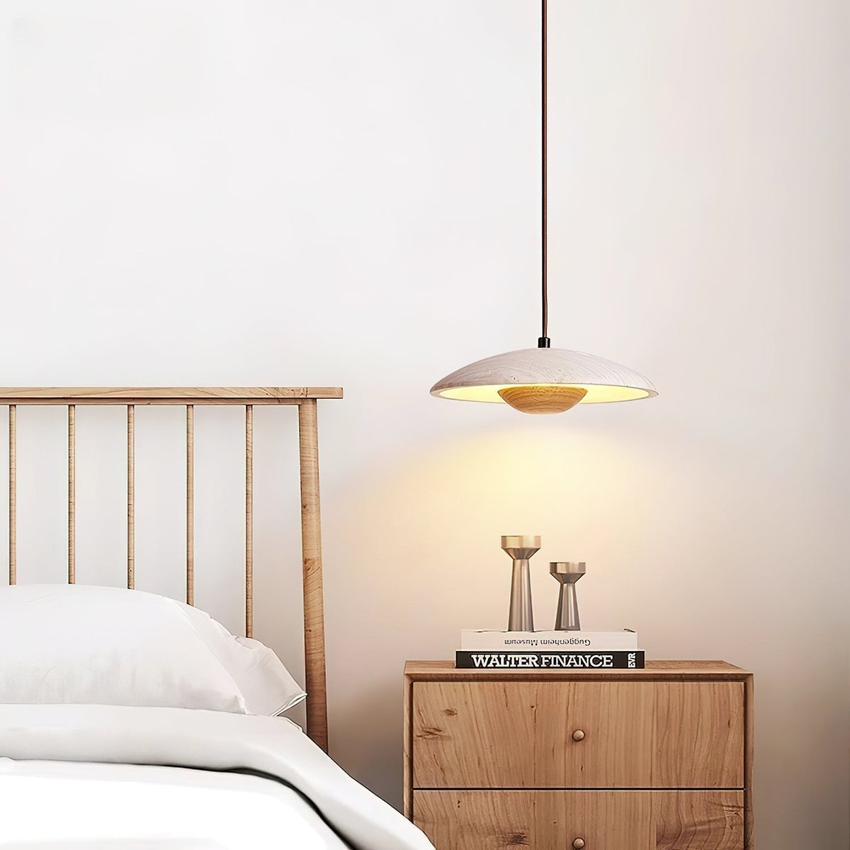 Pendant Light With Ambient LED Glow And Travertine Wide Brim
