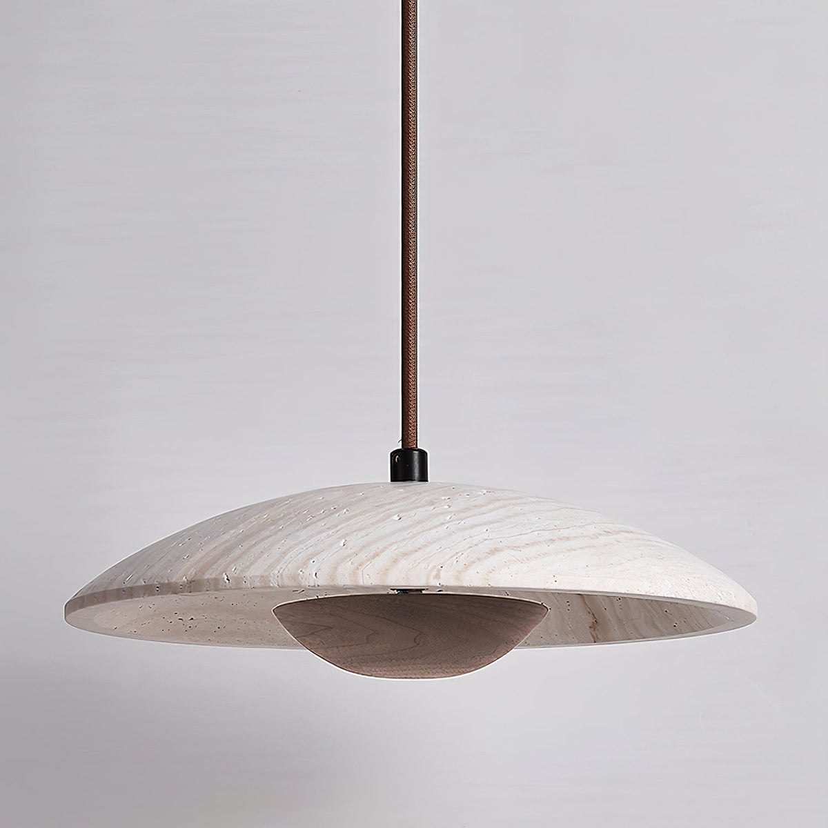 Pendant Light With Ambient LED Glow And Travertine Wide Brim