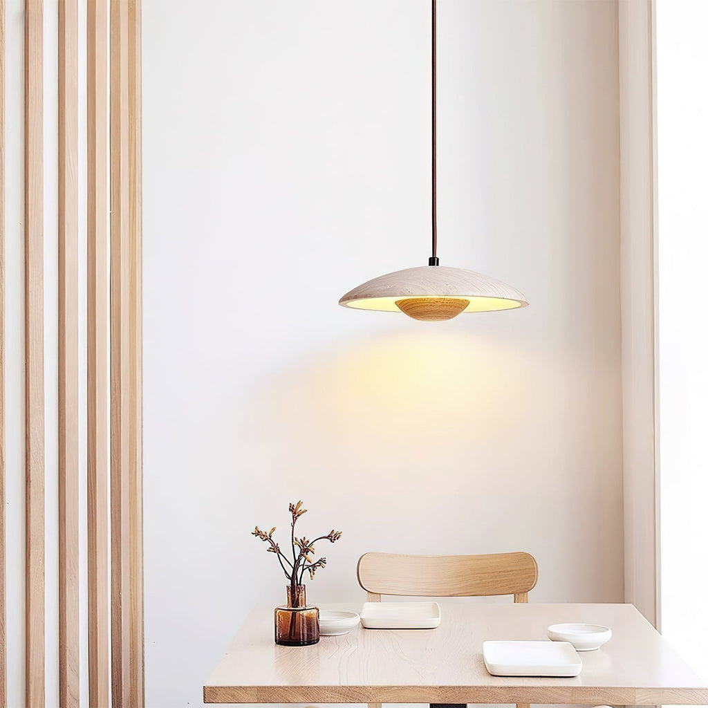Pendant Light With Ambient LED Glow And Travertine Wide Brim