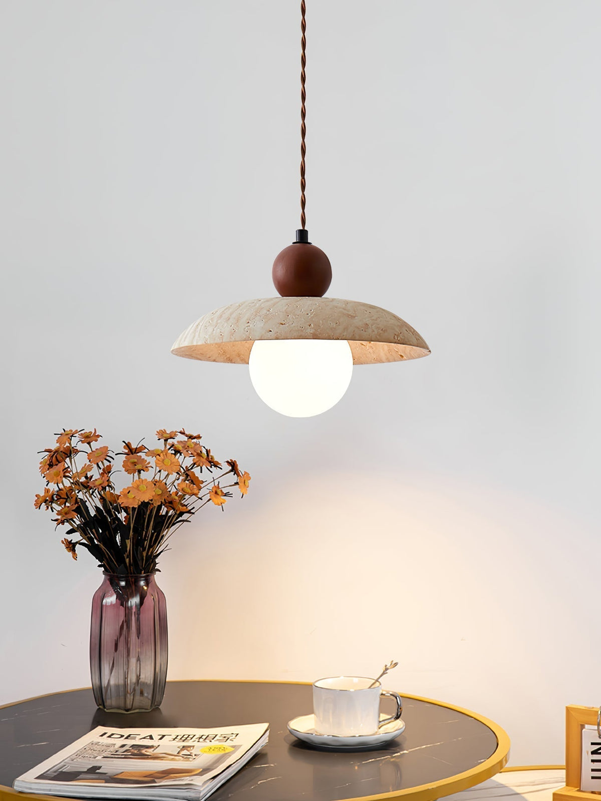 Warm Glow Premium Travertine Pendant Light