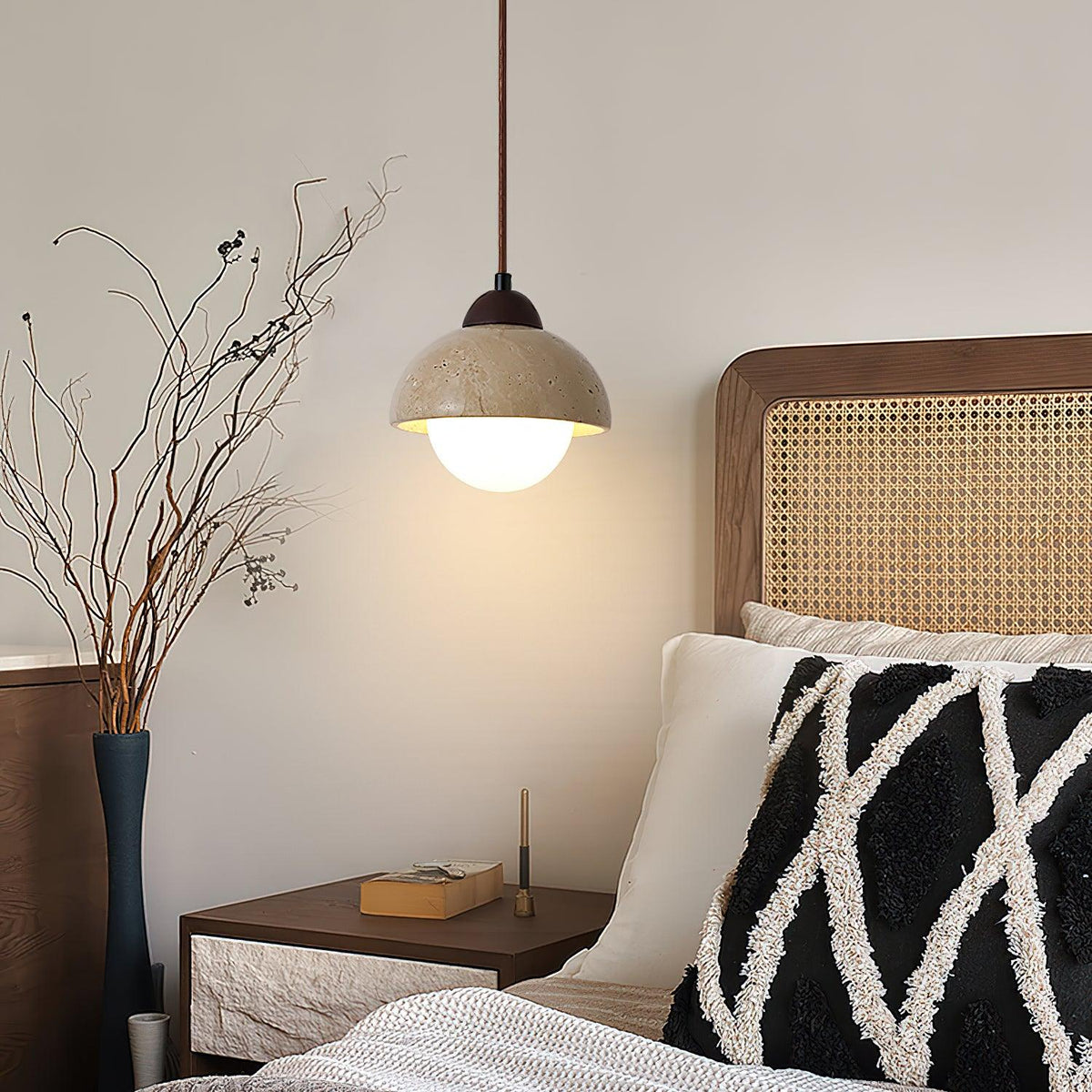 Warm Ambient Glow Pendant Lamp With Wood Top