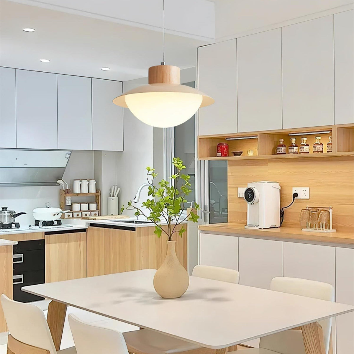 Soft Glow Natural Wood Milk Pendant Light