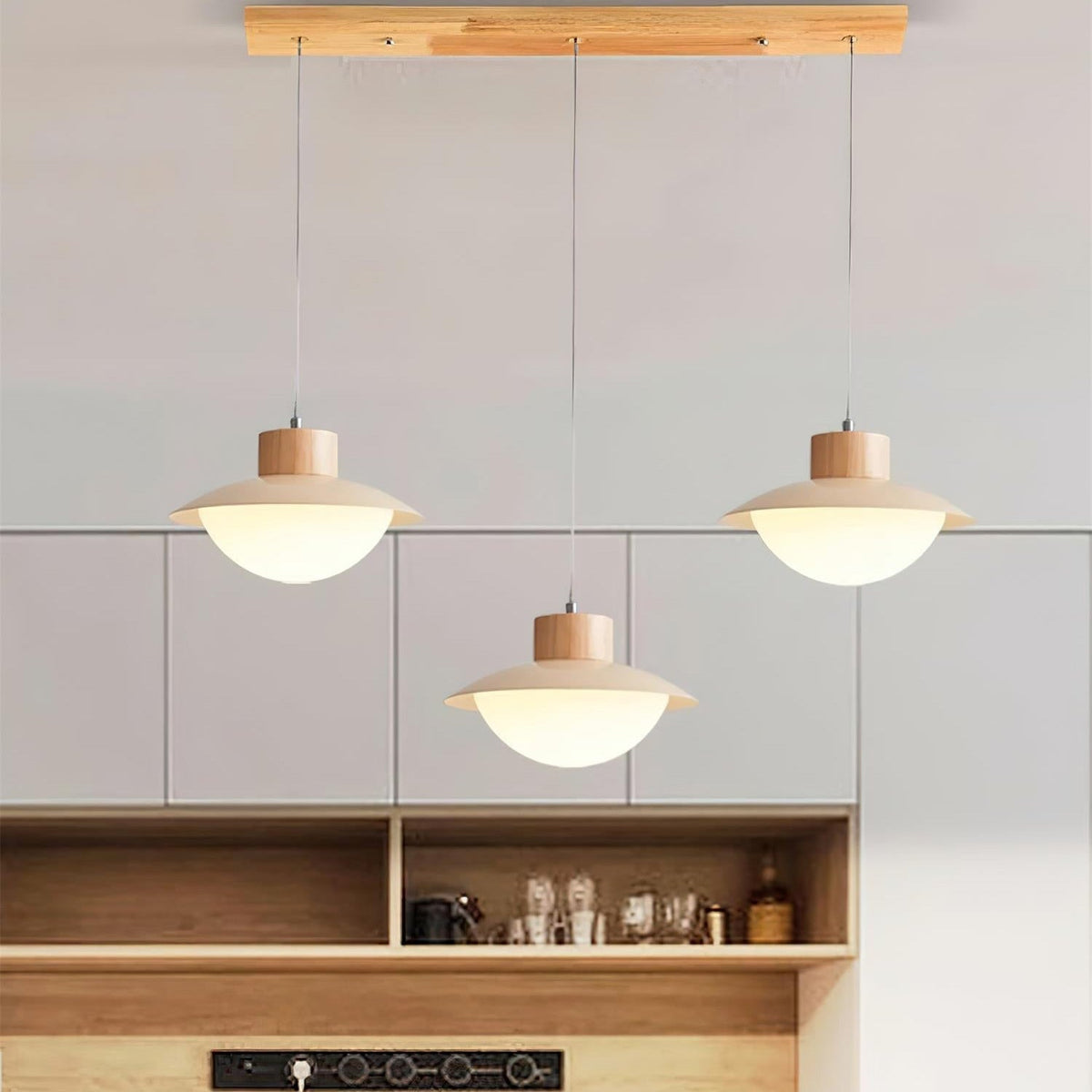 Soft Glow Natural Wood Milk Pendant Light