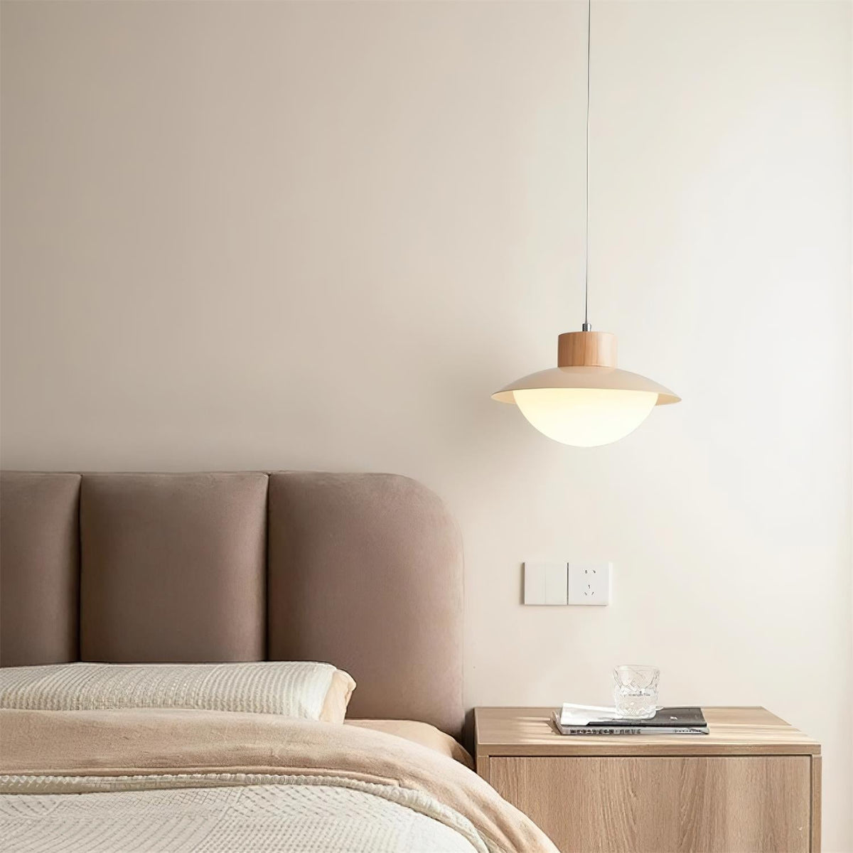 Soft Glow Natural Wood Milk Pendant Light