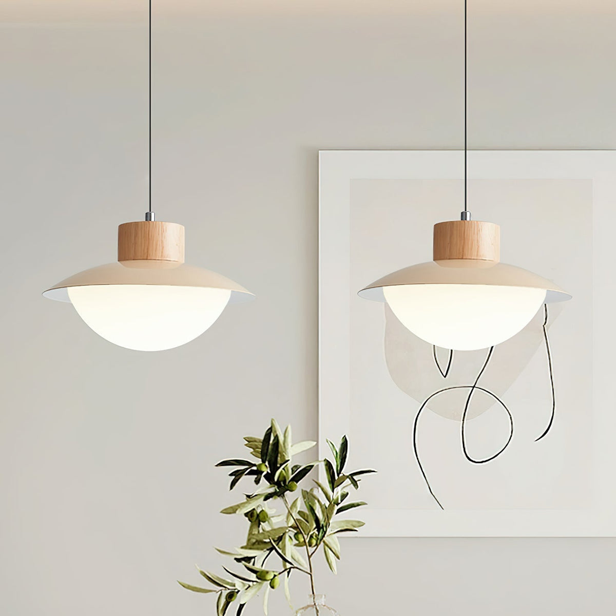 Soft Glow Natural Wood Milk Pendant Light