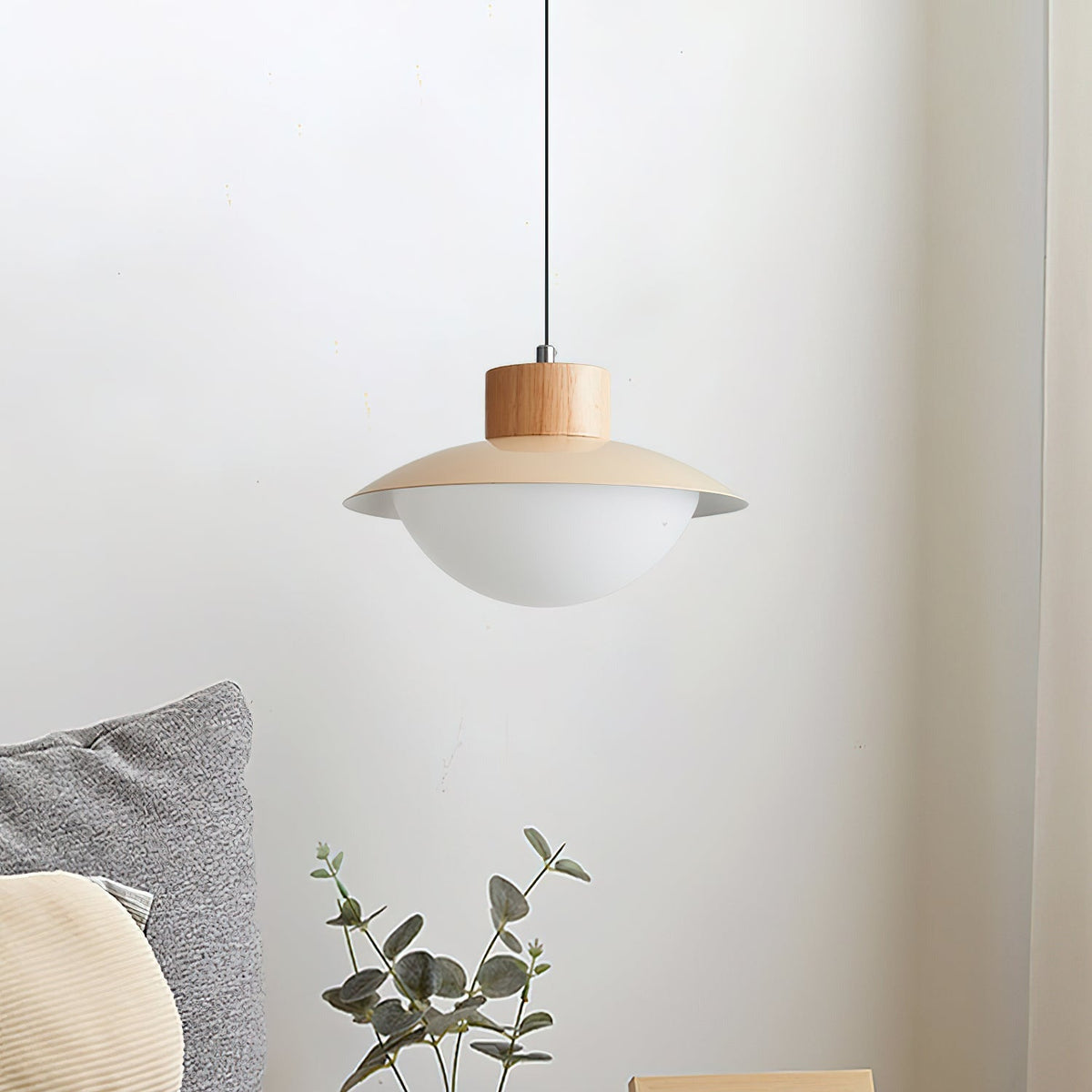 Soft Glow Natural Wood Milk Pendant Light