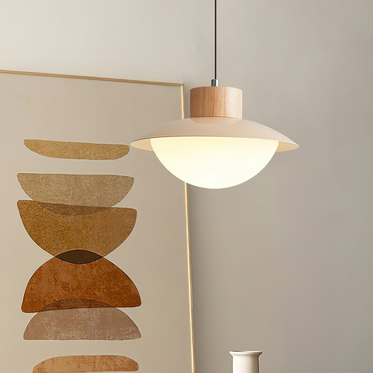 Soft Glow Natural Wood Milk Pendant Light