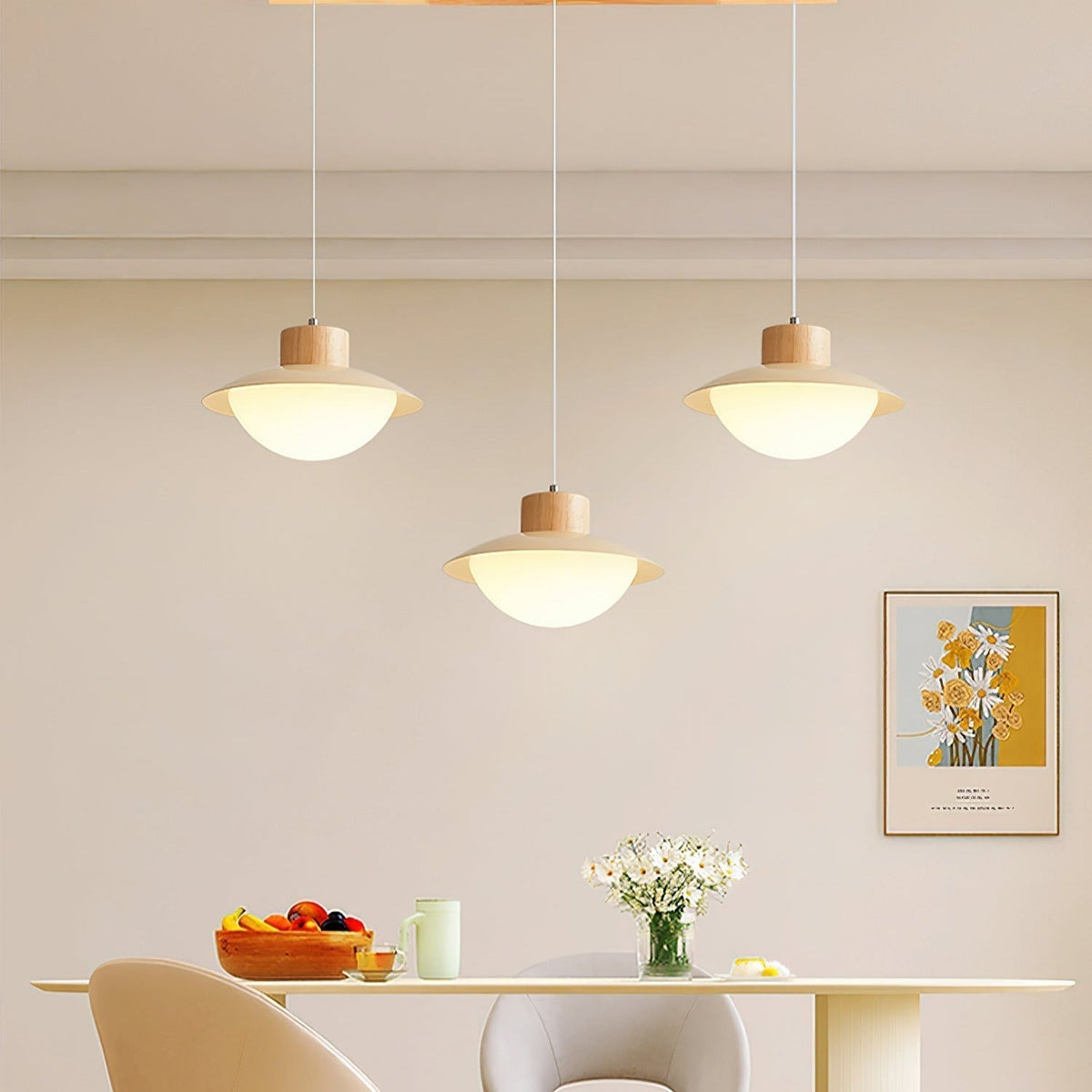 Soft Glow Natural Wood Milk Pendant Light