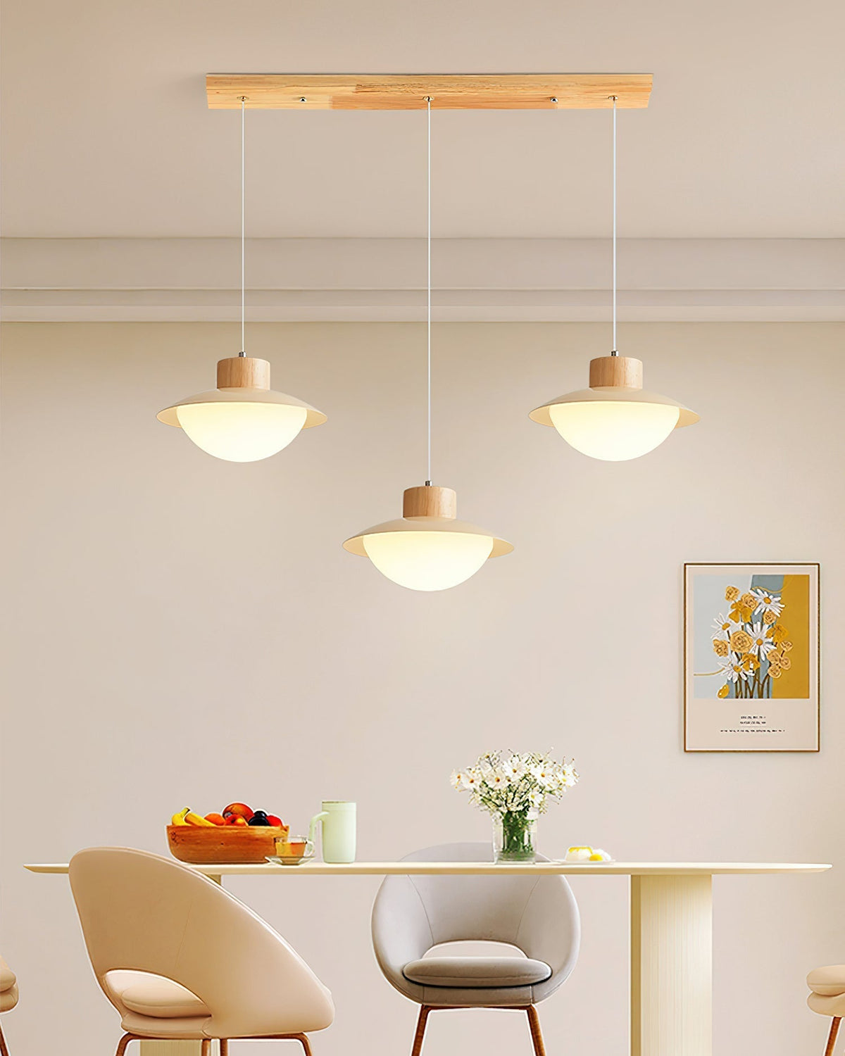 Pendant Lamp With Integrated LED In Wood And Metal Dome