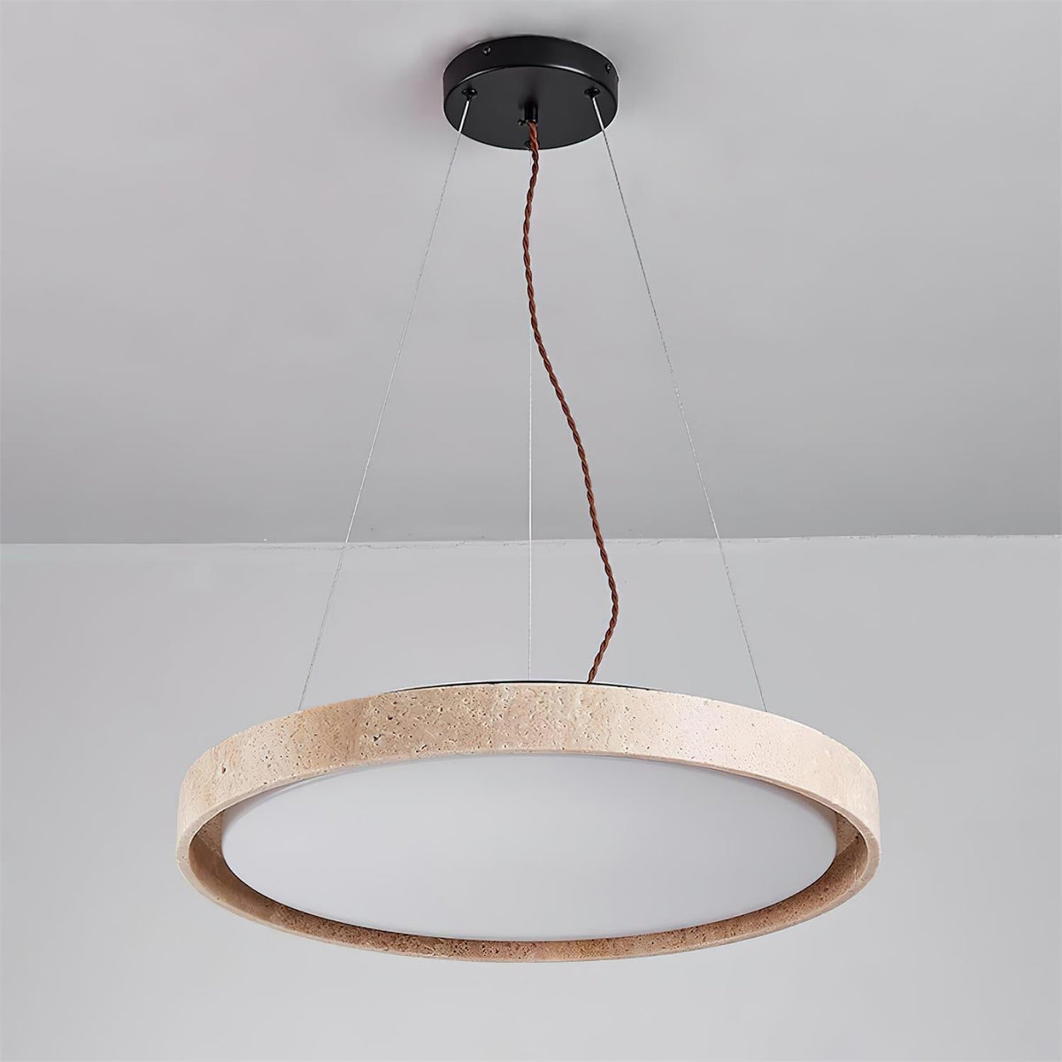 Pendant Light With Soft Diffused Glow Travertine Ring