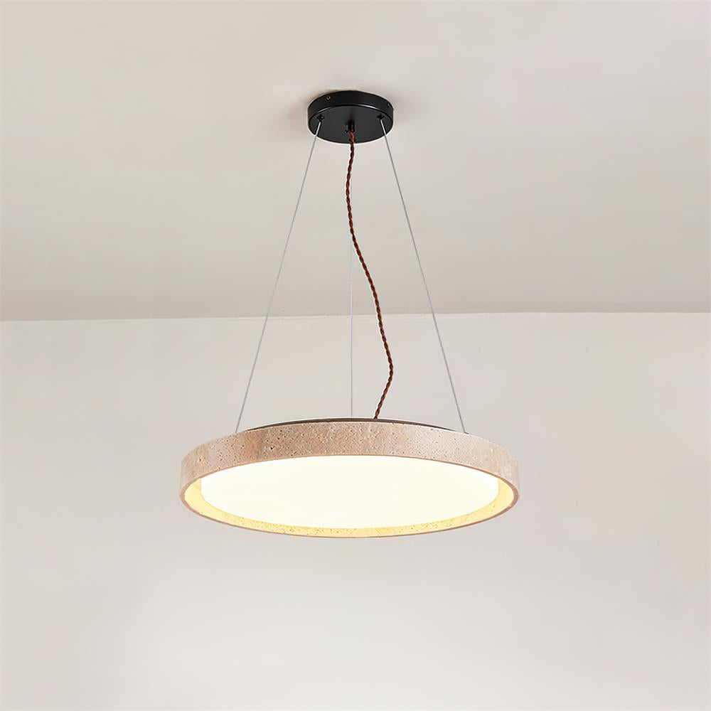 Pendant Light With Soft Diffused Glow Travertine Ring