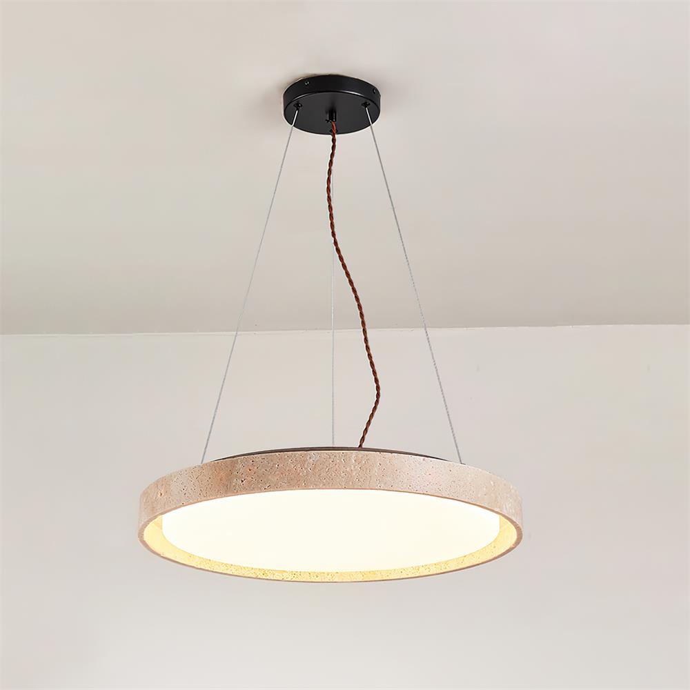 Pendant Light With Soft Diffused Glow Travertine Ring
